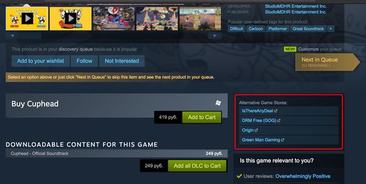 Alternative game store urls (GAG, IsThereAnyDeal, etc) on buy game page.