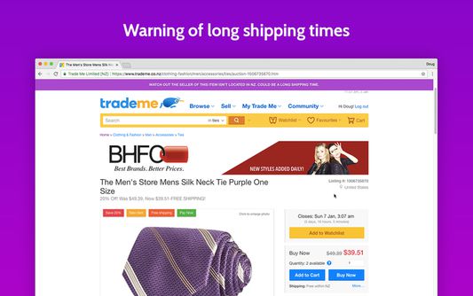 International seller shipping time warning.