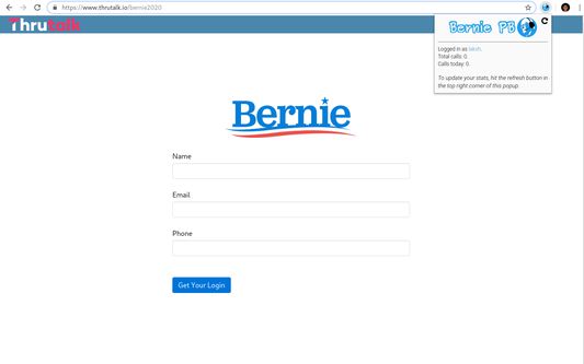 A logged-in user checks the number of calls they've made (extension window) before logging into the Bernie Dialer!