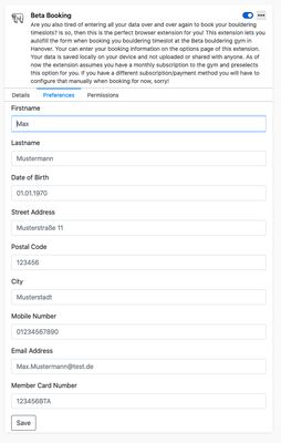 Configure your information on the Preferences page