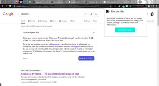 result page of the extension