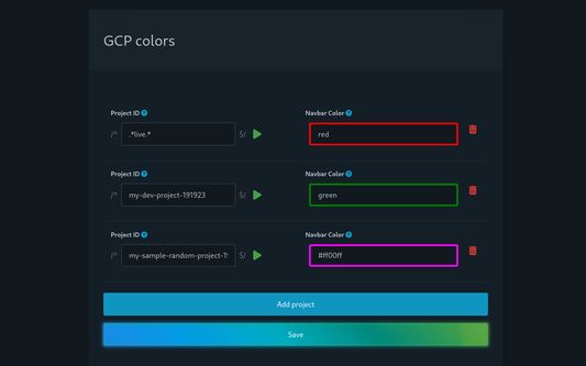 Add regexes to match your project names and stylize the navigation bar.