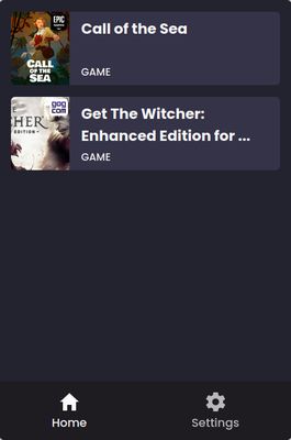 Home screen which presents an overview of free-to-keep games