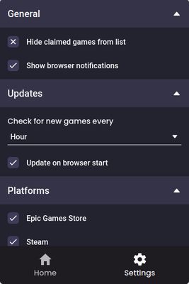 Settings screen
