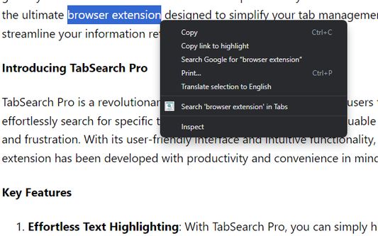 Text Selection and Context Menu