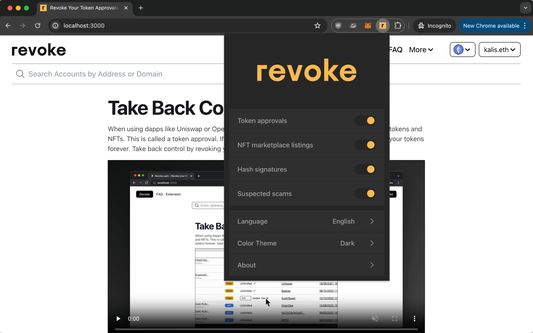 Updating settings for the Revoke.cash extension