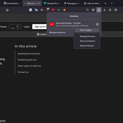Pin this extension to the toolbar
