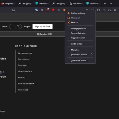 You can Add current page, Change or Reset URL address in the context menu.
