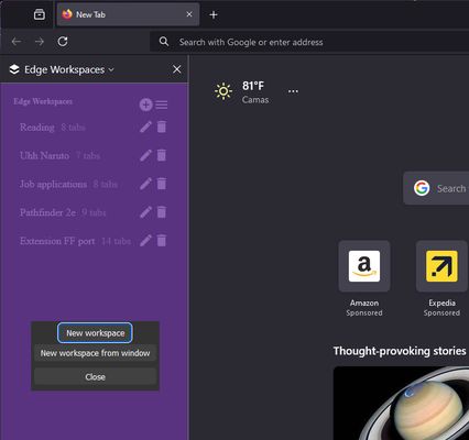 New workspace dialog