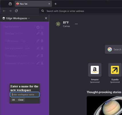 New workspace dialog name
