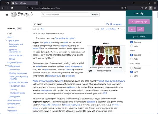 uwuify on Wikipedia