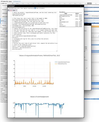 A Fouineur program being run on a Firefox Profiler profile, visualizing some data.