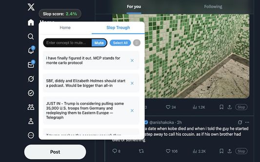 Display of tweets marked as slop