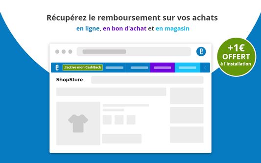 Récupérez le remboursement sur vos achats en ligne, en bons d'achat et en magasin.
+1€ offert sur votre cagnotte à l'installation.