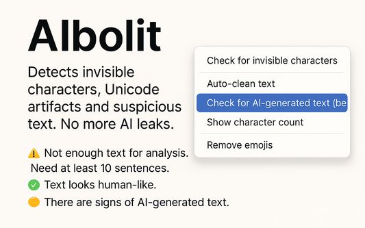 Checks if the text is AI-generated
Evaluates selected text and gives a simple AI-likelihood score.
