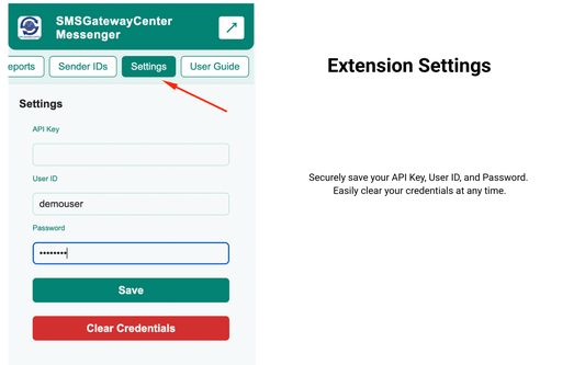 Go to the Settings tab and enter the proper credentials in the form.