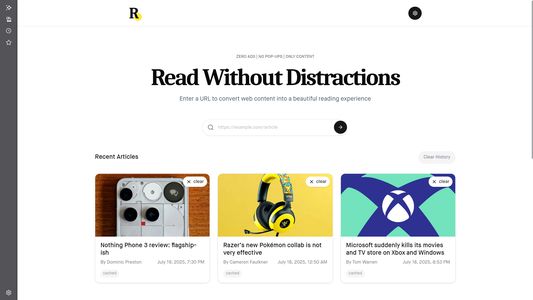 RWD- Light theme. Recently visited articles are there for re-reading without internet or loading again.