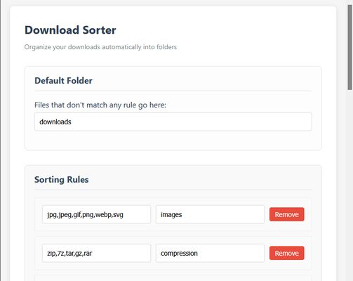 Sorting rules example, including default folder.