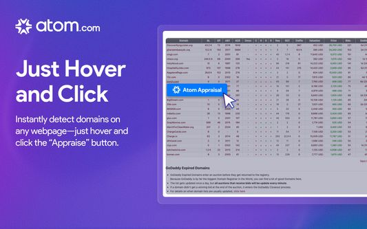 Just hover on any domain and click Atom Appraisal