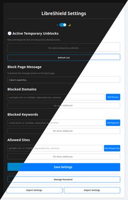 Manage your blocklists, allowlists, and settings from a clean and simple options page.